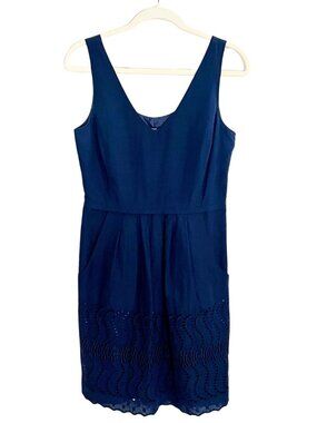 J. Crew Navy Eyelet Lace Sleeveless Cotton Sun Dress Pockets Size S